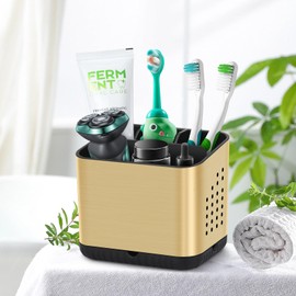 PARKMANI Toothbrush Holders for Bathrooms, Tooth Brush Holder for Bathroom Countertop Organizer, Kids Electric Toothbrush and Toothpaste Holder (Brushed Gold)