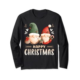 Santa Gnome Happy Christmas Long-Sleeved Shirt, black