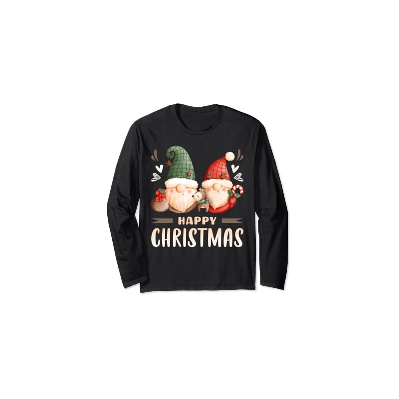 Santa Gnome Happy Christmas Long-Sleeved Shirt, black