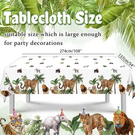 Haimimall Jungle Safari Tablecloths, 3Pcs Wild Animal Birthday Table Covers, Safari Baby Shower Table Cloths Zoo Theme Birthday Party Supplies for Boys Kids 108 * 54in