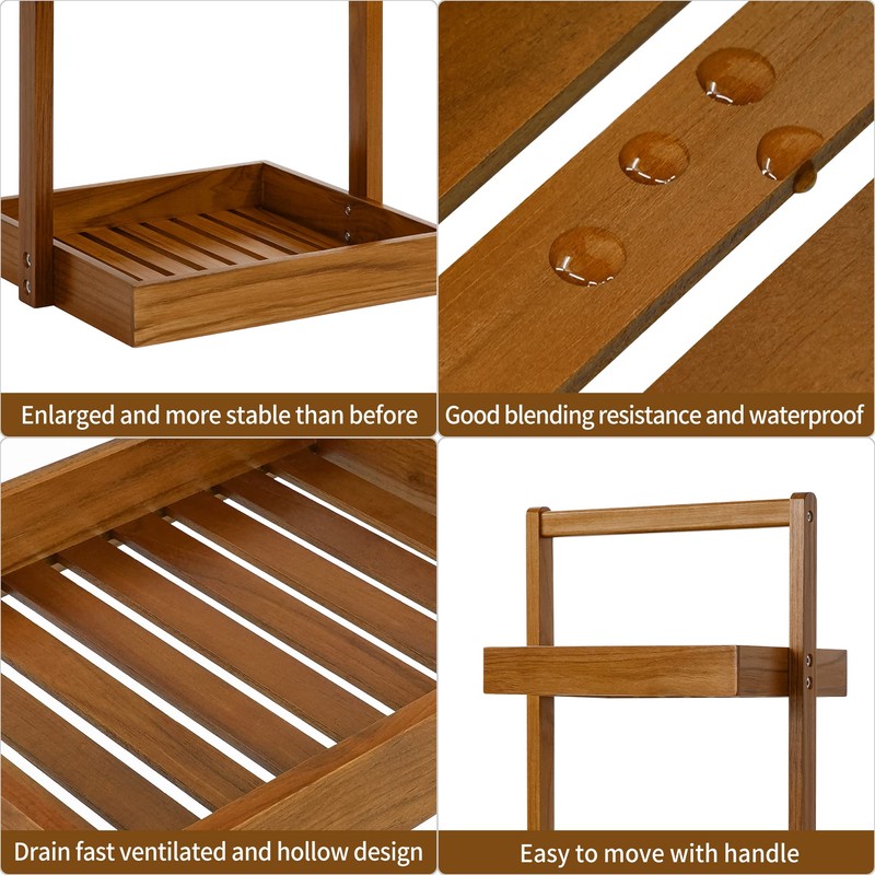 Utoplike Teak Shower Caddy Shelf, Standing Shower Organizer for Bathroom