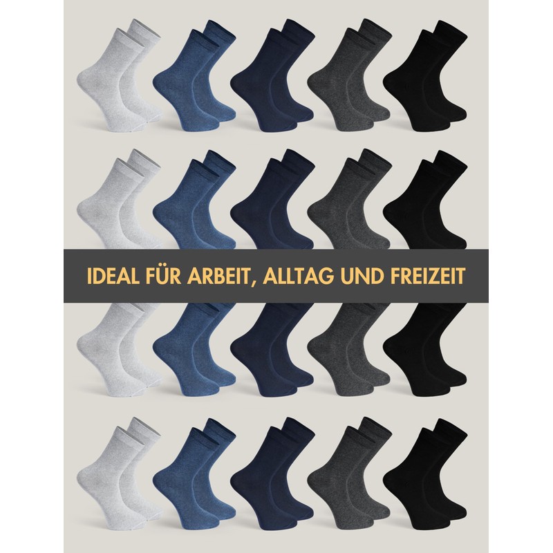 Basic Treasure 20 Pairs Men's Cotton Socks Black or Blue