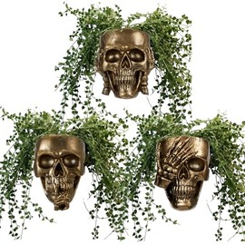 3 Piezas Maceta de Pared Calavera de Halloween Maceta Colgante Gótica de Resina con Esqueleto Florero Cara Espeluznante para Decoración Hogar Jardín F