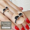 Black and Clear Cubic Zirconia Ribbon Bow Ring Sterling Silver