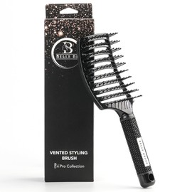 Professional Curved Vented Hair Brush - Large-barrel Blow-Drying Brush for Long, Thick, Curly, Wet or Dry Hair - Unisex Kids to Adults (BLACK)