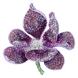 EVER FAITH Broches para Mujer Cristal Austriaco Orquídea Flora Petal Broche Pin Morado Tono Plateado