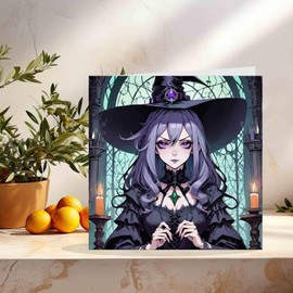 Anime Witch Birthday Card - Gothic Witch Greeting Card 145mm x 145mm