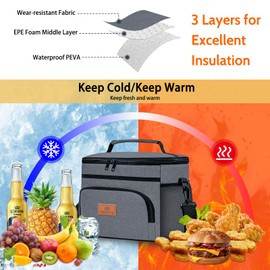 Adtefon Cooler Bag Insulated Large Soft Lunch Bag for Men Women Waterproof Leakproof Portable Lunch Box for Work Office Beach Picnic, 14L, Grey