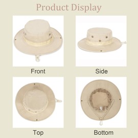 Men-Women Fishing-Hat - UV Sun Protection Hat Wide Brim Safari Cap Bucket Boonie Hat for Outdoor Hiking Camping Hunting Beige