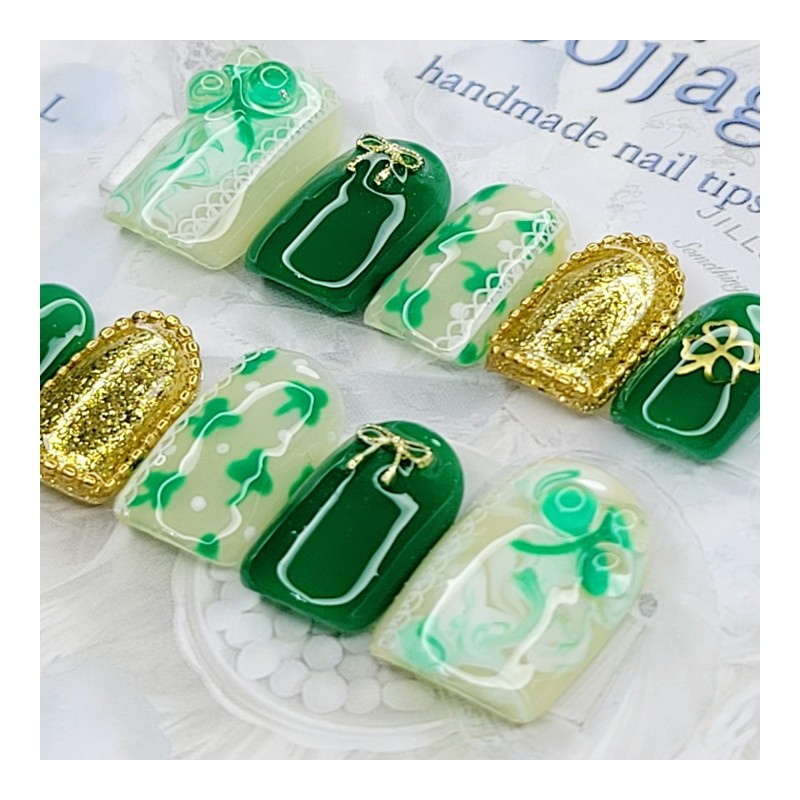 Provence Clover Handmade Nail Tips - Stiletto L / 프로방스