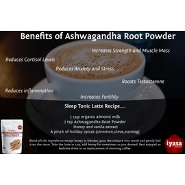 Iyasa Holistics Organic Ashwagandha Powder, Withania Somnifera, Trial Pack of 4 Oz/112 Gm, Raw Superfood, Boosts Sleep and Energy, Always Fresh, Resealable Pouch of 4 oz / 113gm