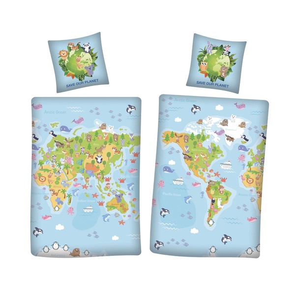 Aymax Save Our Planet World Map Reversible Bed Linen 80