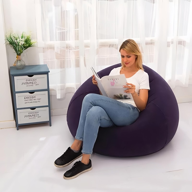 T-FOUR Sillón Inflable Silla Aterciopelada Cómodo Sofá +Bomba (Violeta Oscuro)