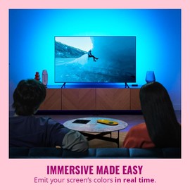 WiZ HDMI Sync Box with TV Backlight – Syncs Light to Your Movies, Games and Music - HDMI 2.0 – Supports 4K at 60Hz - RGBIC LED Strip for 55-65 Inch TVs - App/Voice Control, Works with Google and Alexa