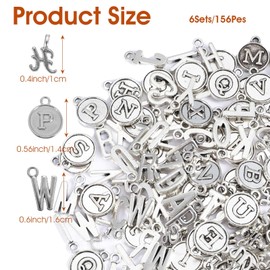 Gtziqa Silver Letter Charms, 156 Pcs/6 Sets Mini Capital A-Z Alphabet Charms 3 Styles Letter Pendants Bracelet Charm for Jewelry Making, DIY Crafts Necklace Bracelet Keychain Decoration Accessories