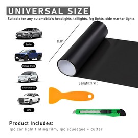 Wevdn Car Light Tint Film, 46.8" × 11.8" Extra-Wide Waterproof Headlight Taillight Tint Wrap Roll, Self Adhesive Film Sticker Sheet for Car Headlight Tail Lights with Squeegee+Cutter (Matte Black)