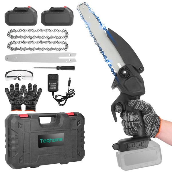 TeqHome Mini Chainsaw, 8 Inch Cordless Mini Electric Chainsaw Battery