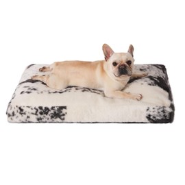 Bedfolks Waterproof Dog Crate Bed,Plush Dog Bed with Removable Washable Cover,Faux Fur Dog Crate Pad for Medium Dogs,Fluffy Dog Kennel Bed 29"x21",Black-White Cowhide