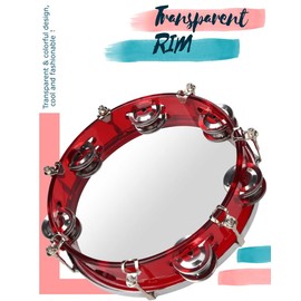 LMS Tambourines for Adults 8 Inch Tambourines for Church Tambourine Adjustable Tone Hand Drum Double Row Metal Jingles Handheld Percussion (8 Inch, Red)