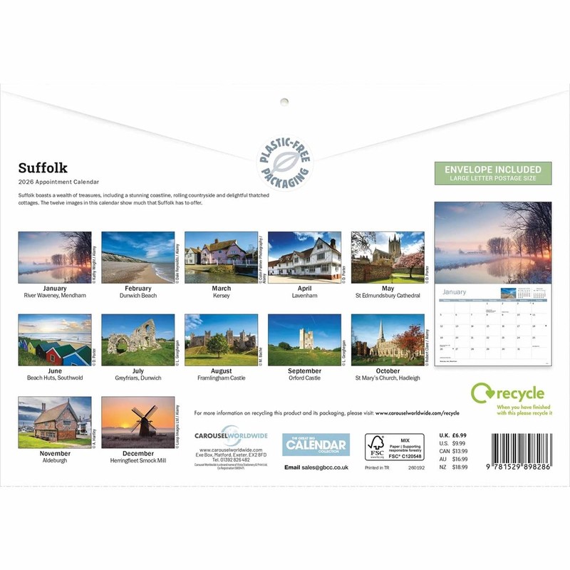 Carousel Worldwide, Suffolk 2026 A4 Wall Calendar