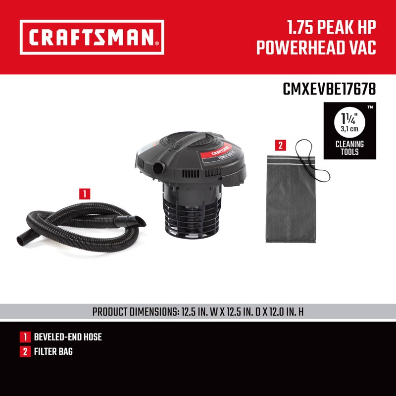 CRAFTSMAN CMXEVBE17678 1.75 Peak HP Wet Dry Vac Powerhead, Portable