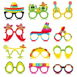 Kitticcino 12 Pcs Mexican Fiesta Party Decorations Fiesta Paper Eyeglasses for Cinco De Mayo Party Favors Mexican Themed Taco Party Photo Props Carnival Birthday Party Let's Fiesta Supplies