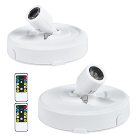 HOFUY Wireless LED Spotlight Battery Operated Picture Lights, Stick Spot Lights with 2 Remote, Dimmable Puck Lights with Timmer for Wall Display Painting Dartboard Artwork Accent Closet, 2-Pack