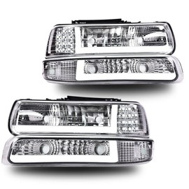 CHEDA Headlights Compatible with Chevy Silverado 1500 2500 1999-2002(Basic Style, Clear lens Chrome Housing Clear Reflector)