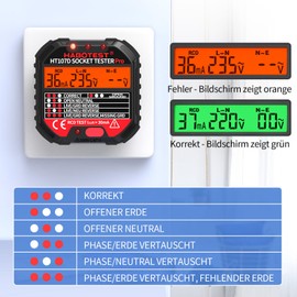YEREADW Socket Tester with RCD Test, Socket Tester with Indicator Light Display, 6 Types of Fault Diagnosis, Voltage Tester FI Tester 90-250V/45-65Hz, CAT ll 300V