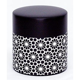 Kotodo Takahashi Seisakusho Tea Caddy KuroTO Komon Flat 3.5 oz (100 g) (White Flower on Black Background #67)