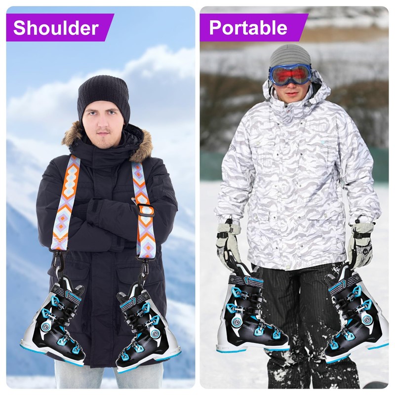Ski Boot Strap, Adjustable Ski Strap with 360° Swivel Buckle,
