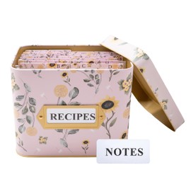 Recipe Box w/ 26 A-Z Dividers - Note Card Holder - Beautiful 4x6 Recipe Card Box - Tin Recipe Organizer w/ 2 Labels Recipes & Notes - Waterproof Index Card Holder for kitchen countertop, office desk