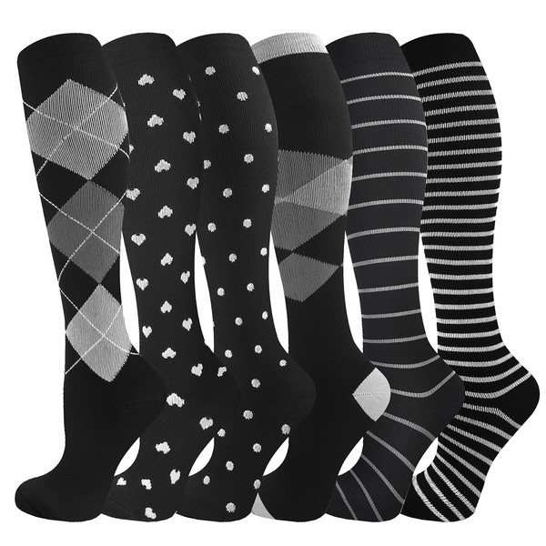 Bropite Calcetines de compresión para mujeres y hombres, 6 pares