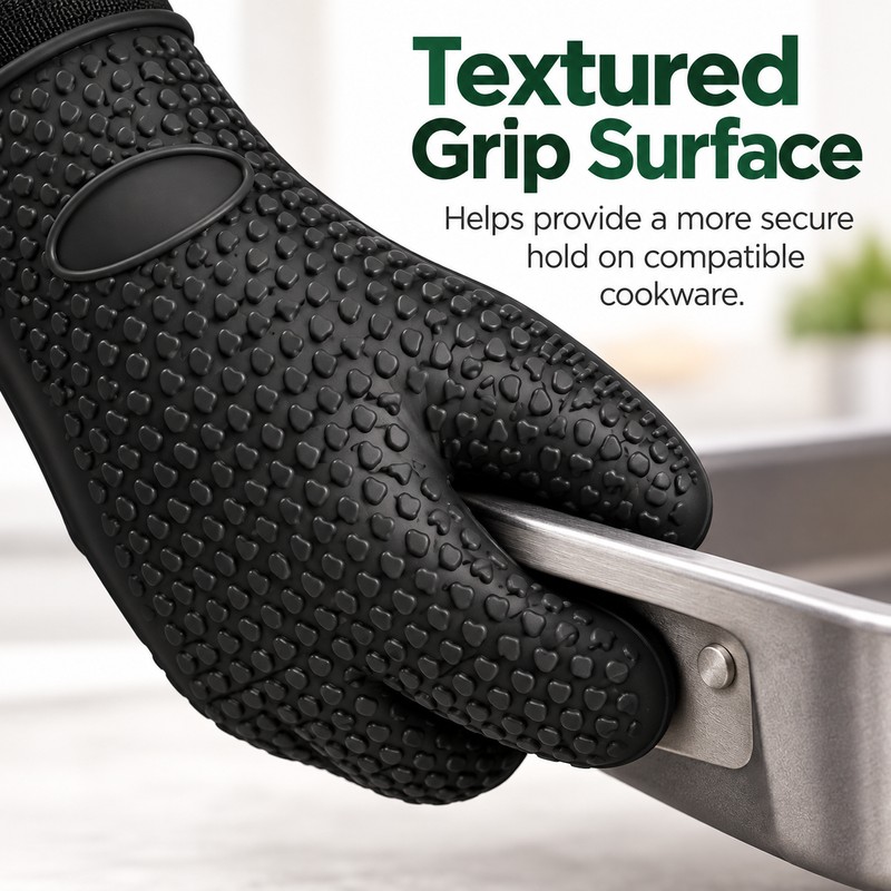 2-Piece Silicone Oven Mitt Set for Cooking – Heat-Resistant Cotton-Lined