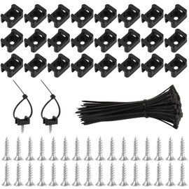 Pack of 130 Screw Cable Holders, Black Cable Clamps for Screwing, Nylon Cable Tie Holder with Cable Ties and Screws, Mounting Base for Cable Attachment