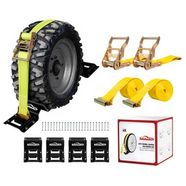 Wheel Chock Tie Down Kit (1,986lb Break Strength) Heavy Duty Trailer Tire Straps System for ATV, UTV, Lawn Mower & More - Ratchet Tie Downs Accessories with E Track for Four Wheeler