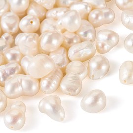 FASHEWELRY 50 Pcs Natural Cultured Freshwater Pearl Beads Real Pearls White Baroque Pearls Irregular Seashell Pearl Beads for Bracelet Necklace Jewelry Making Beading DIY Crafts Supplies Hole 0.7 mm