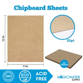 25 Chipboard Sheets 9 x 12 inch - 30pt (point) Medium Weight Brown Kraft Cardboard for Scrapbooking & Picture Frame Backing (.030 Caliper Thick) Paper Board | MagicWater Supply