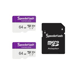 Micro SDXC Memory Card 64GB 2 Pack, Speederlash Camera Plus TF Card with Adapter, Up to 90MB/s Read Speed, 4K UHD&5K Video Support, U1 V30 A1 Rated, Waterproof, for Security Camera, Dashcam, Drones