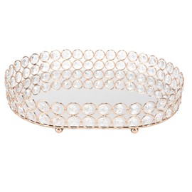Crystal Vanity Tray All Metal Welding Electroplated Exterior Glass Vanity Tray for Living Room Bedroom