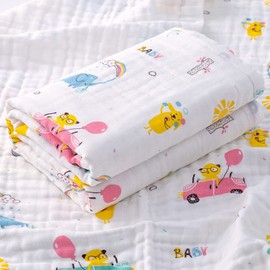 Hivia Muslin Blanket Children's 110 x 110 cm Cotton Blanket Summer, 6 Layers Muslin Blanket Baby Blanket Cotton Baby First Equipment Newborn Rainbow Elephant Baby