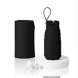 AFULILI Small Mini Umbrella For Travel Compact UV Umbrella For Sun&Rain Windproof Lightweight Simple Color Flod Umbrella For Women Man Kids（Obsidian Black）