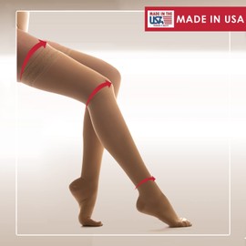 Medicella Premier Closed Toe Thigh High Compression Stockings for Women 15-20 mmHg Made in USA Medical Quality Sheer Moderate Pressure Support Circulation & Travel (X-Large, Beige)