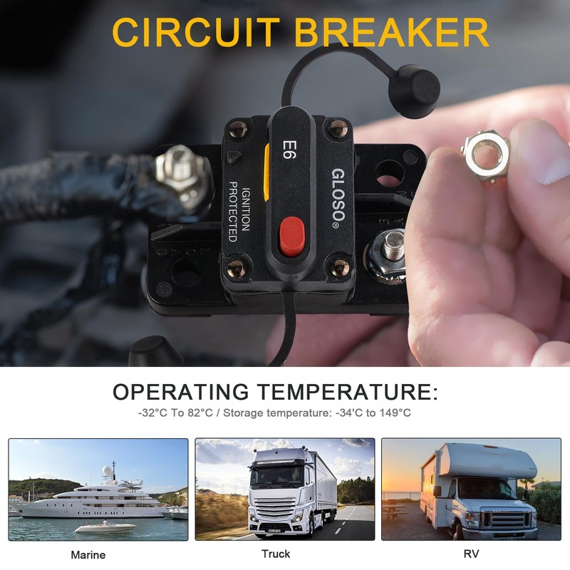 GLOSO Car Circuit Breaker 15 amp Boat Marine Manual Reset