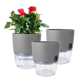 blugpt Self-Watering Pots for Indoor Plants: 6 Inch Plastic Wicking Planter for Flower Planting Herb Succulent (Gray)