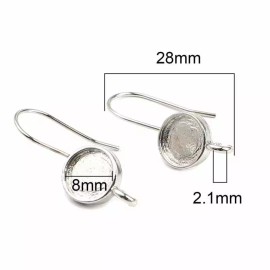 Unbranded 4 pcs. Silver Tone Earring Hooks Settings Bezels Cabochons -8mm Glue Pad Setting