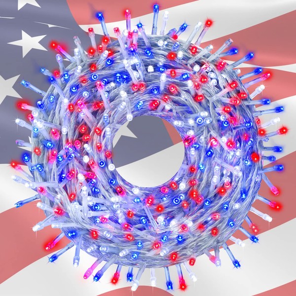 kemooie 4th of July Decorations Lights, 500 LED Red White