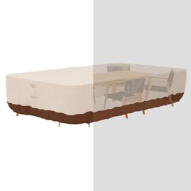 Tuyeho Patio Furniture Set Cover 124 x 84 x 28 inch, Heavy Duty Oxford Fabric Outdoor Dining Set Cover, Waterproof & Weather Resistant, for Your Outdoor Rectangular Table and Chairs (Beige & Brown)