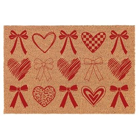 Welcome Doormat Coco Coir Door Mat Gift Red Hearts & Bows (30" x 18")