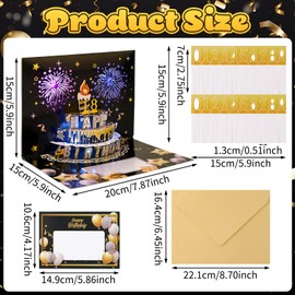 Candcamp Birthday Card, 3D Pop Up Firework Birthday Card, Musical Lights Birthday Card with Envelope, Birthday Gifts for Women Men Kids Friends, Black